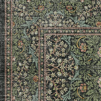 RUGGABLE x Morris & Co Washable Area Rug – Blackthorn Forest Green 3x5, Stain-Resistant, Non-Slip – Small Machine Washable Rugs for Living Room, Bedroom, Hallway, Entryway & Office–with Cushioned Pad