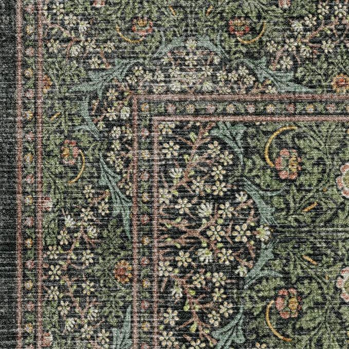 RUGGABLE x Morris & Co Washable Area Rug– Blackthorn Forest Green 2x3, Stain-Resistant, Non-Slip – Small Machine Washable Rugs for Living Room, Bedroom, Hallway, Entryway & Bathroom–with Standard Pad