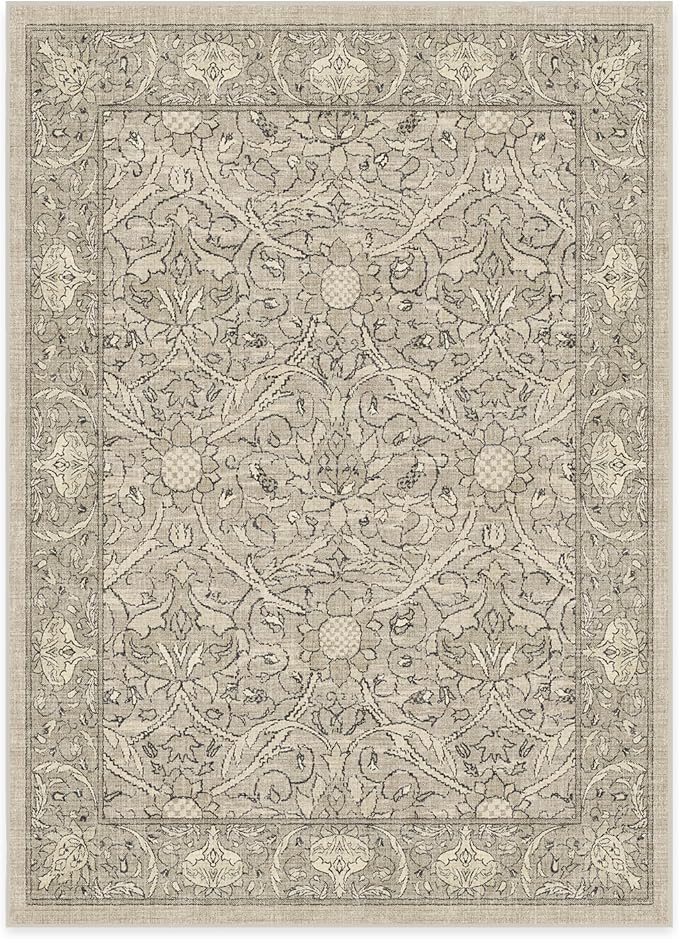 RUGGABLE x Morris & Co Washable Area Rug – Montreal Natural Stone 5x7, Stain-Resistant, Non-Slip – Medium Machine Washable Rugs for Living Room, Bedroom, Hallway, Entryway & Office–with Cushioned Pad