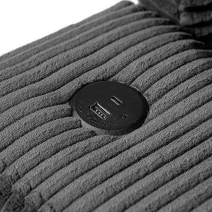 Christopher Knight Home Zoe Oversized Chaise Lounge Chair Indoor with Cup Holders & USB Charging Port, Corduroy Upholstered Sofa Bed + Ottoman with Storage, Comfy Deep Seat Sleeper Sofa Chair, Grey