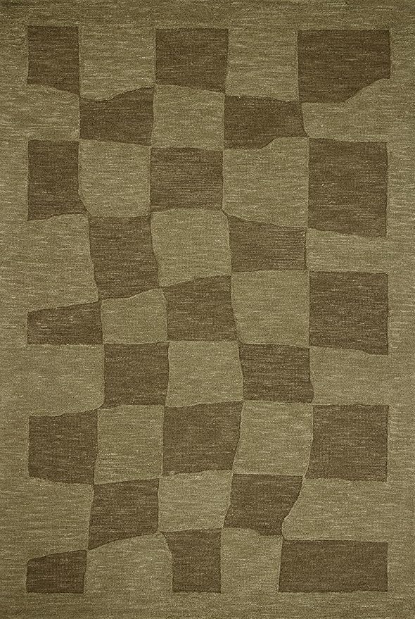 Loloi Leanne Ford Craven Collection CVN-03 Green/Olive 2'-3" x 3'-9" Accent Rug Checkered, Patterned, Neutral, Entryway, Mudroom, Bathroom, and Kitchen