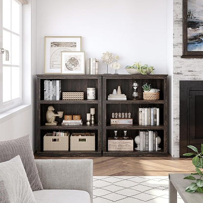 IDEALHOUSE 3 Tier Bookcase, Farmhouse Book Shelf with Storage, Low Book Case Wooden 3 Shelf Bookcase for Home Office, Living Room, Bed Room (Oak, 40.0" H x 31.5" W x 12.2" D)
