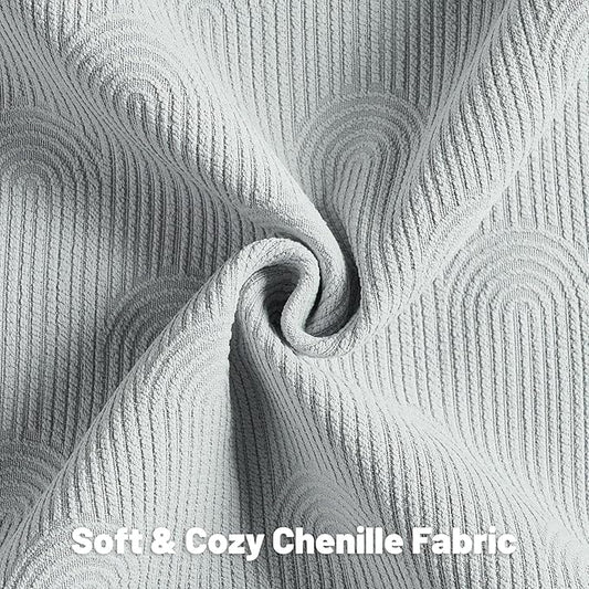 FUTEI Light Grey Chenille Decorative Throw Pillow Covers 24x24 Inch Set of 2,Soft Cozy Striped Geometric Patterns European Cushion Case,Modern Home Decor for Couch Bed Living Room