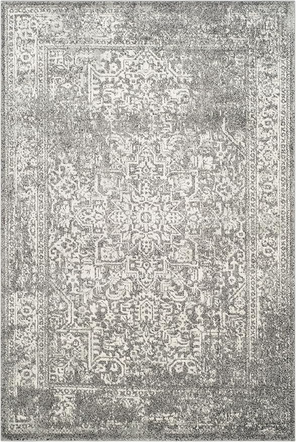 SAFAVIEH Area Rug 6x8 - Evoke Collection - Grey & Ivory, Distressed Design, Non-Shedding & Easy to Clean, Ideal for Living Room, Bedroom, Dining Space (EVK256D)