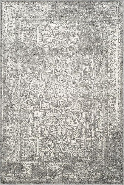 SAFAVIEH Area Rug 6x8 - Evoke Collection - Grey & Ivory, Distressed Design, Non-Shedding & Easy to Clean, Ideal for Living Room, Bedroom, Dining Space (EVK256D)