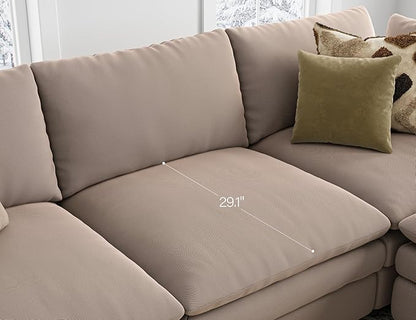 Sectional Couches for Living Room U Shaped Cloud Couch with Ottoman Deep Plush 5 Seats Sofa Modern Sofa for Apartment Brown