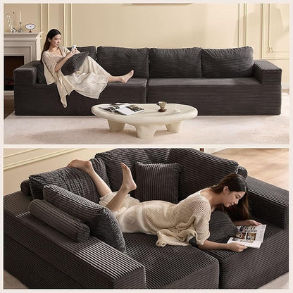 138" Modular Sofa Memory Foam Sectional Couches for Living Room, Sleeper Sofa Bed, Corduroy, Grey