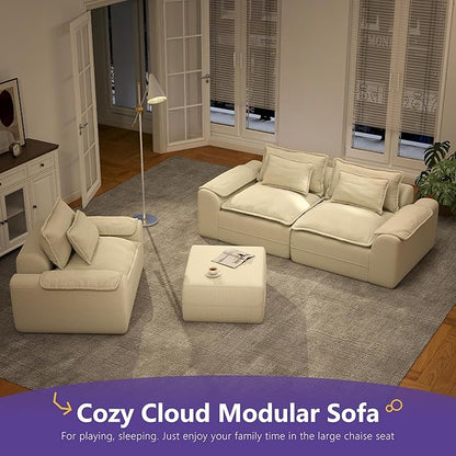 Hobestluk Rectangular Cloud Memory Foam Ottoman for Couch Comfy Couch Footrest with Removable Cover Ideal for Living Room Bedroom or Office as Extra Seating or Coffee Table (Beige, Ottoman)
