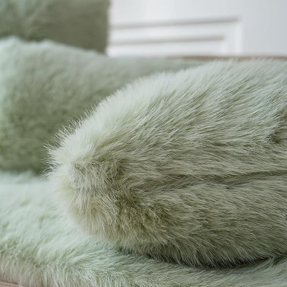Neelvin Green Faux Fur Cozy Fluffy Double-Sided Decorative Throw Pillow Covers 18x18 inch Set of 2,Velvet Pillowcase Cushion Case for Sofa Couch