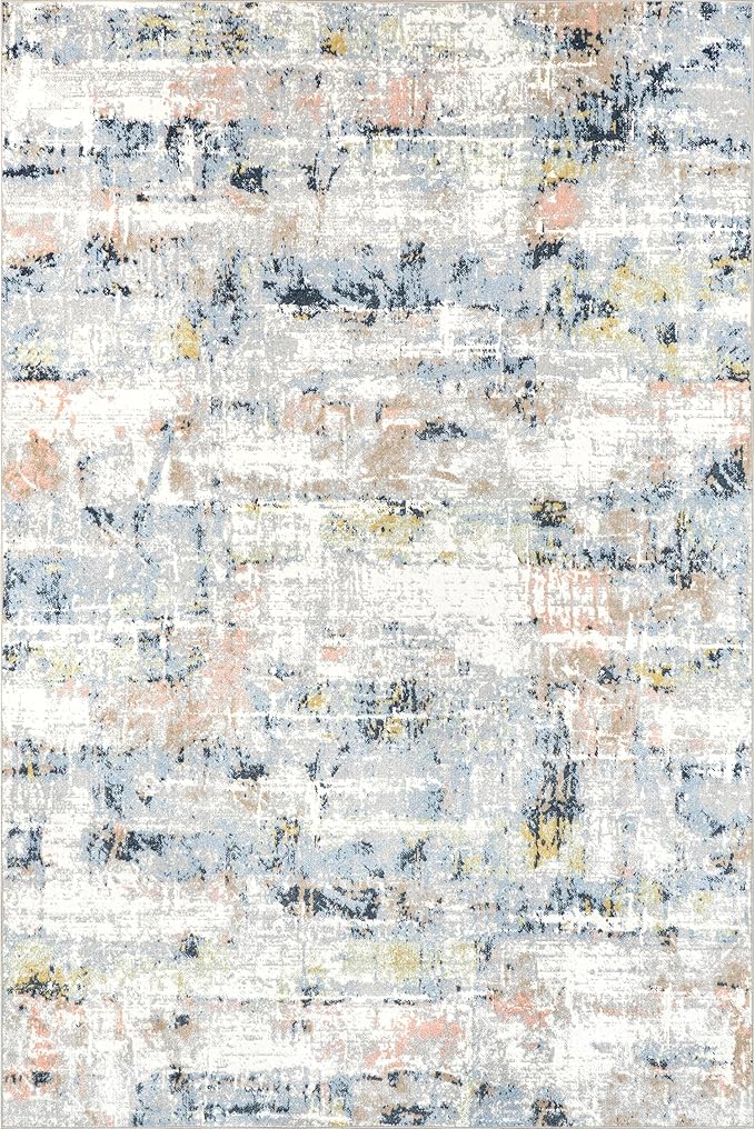 nuLOOM Aaliyah Abstract 6 Round Machine Washable Area Rug for Living Room Bedroom Dining Room Kitchen, Blue Multicolor/Ivory