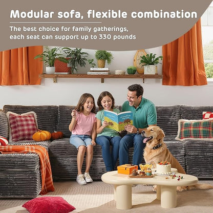 130'' Modern Modular Sectional Sofa,5 Seats Cloud Comfort Corduroy Fluffy Couch,L Shaped Convertible Sofa Couch for Living Room,Grey