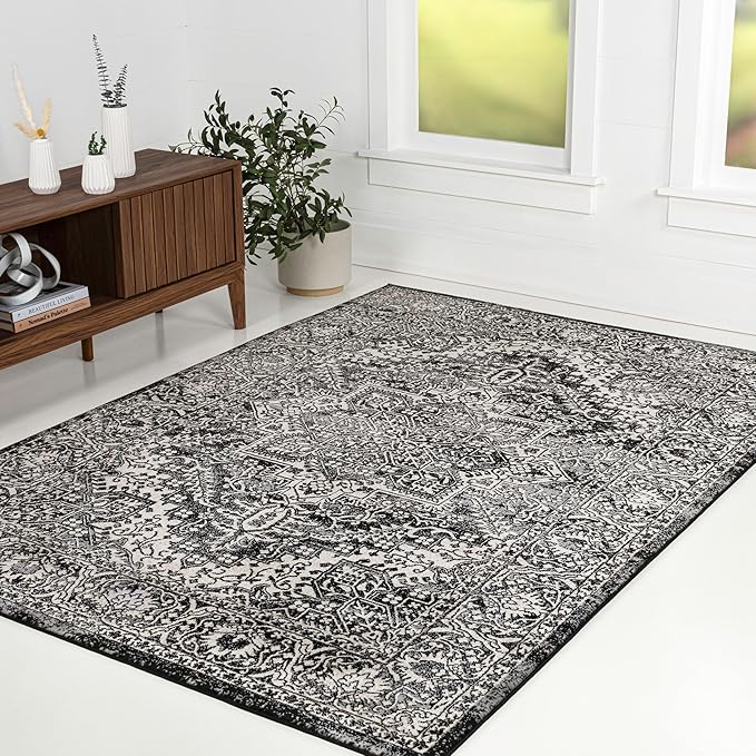 JONATHAN Y Vintage Medallion Indoor Area Rug Black 4X6, Modern Boho for Living Room, Bedroom, Kitchen, Office, Easy-Cleaning, High Traffic, Pet-Friendly, Non-Shedding MDP100D-4