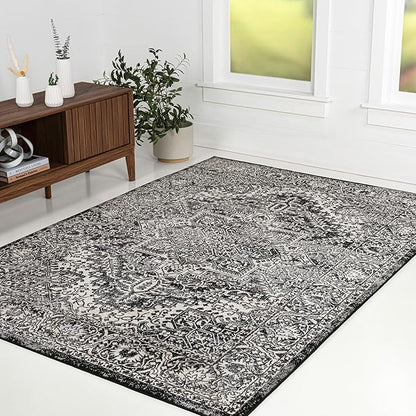 JONATHAN Y Vintage Medallion Indoor Area Rug Black 4X6, Modern Boho for Living Room, Bedroom, Kitchen, Office, Easy-Cleaning, High Traffic, Pet-Friendly, Non-Shedding MDP100D-4