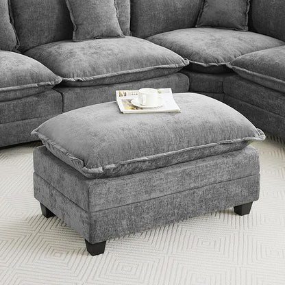35‘’ Modern Chenille Cloud Sofa Ottoman,Rectangle Ottoman for Modular Sectional Sofa, Grey