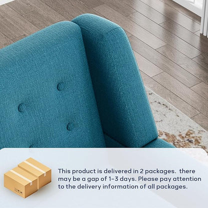 HUIMO Button-Tufted Accent Chairs Set of 2,Upholstered Reading Living Room Chair,Mid Century Modern Chair with Linen Fabric, Club Chair,Comfy Arm Chairs for Living Room,Bedroom,Lake Blue
