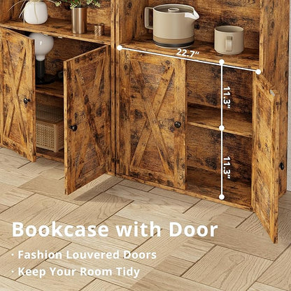 IRONCK Industrial Bookshelves and Bookcases with Doors 11.8 in Depth Floor Standing 5 Shelf Display Storage Shelves Bookcase Home Decor Furniture for Home, Office, Living Room, Bedroom