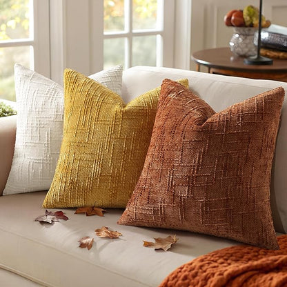 decorUhome Fall Rust Chenille Throw Pillow Covers 20x20 Set of 2 Thick Textured Slubby Couch Pillow Covers Farmhouse Accent Modern Neutral Decorative Pillow Cases for Bed Sofa Living Room