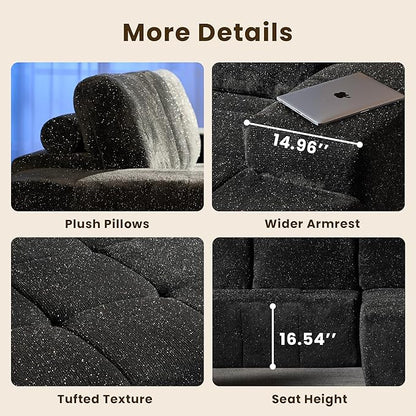 114" Glitter Cloud Sectional Couch with L-Shape Chaise, Modern Boneless Couches for Living Room, Fluffy Tufted Deep Seat Modular Sofa in a Box No Assembly