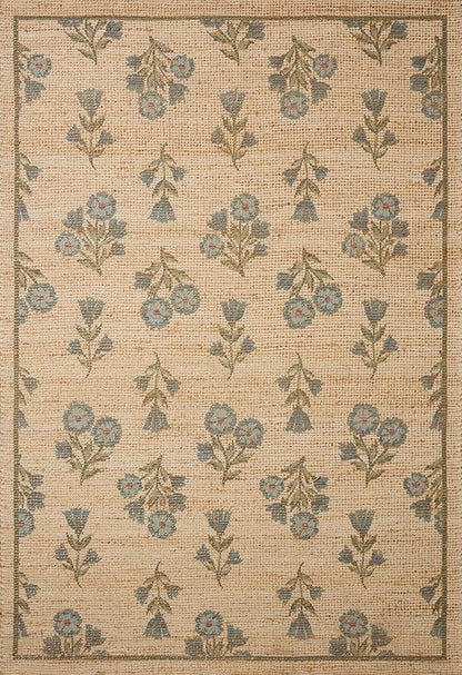 Loloi Chris Loves Julia Rue Collection RUE-04 Moss/Blue 8'-6" x 11'-6" Area Rug Jute Neutral Floral Living Room Bedroom Rug