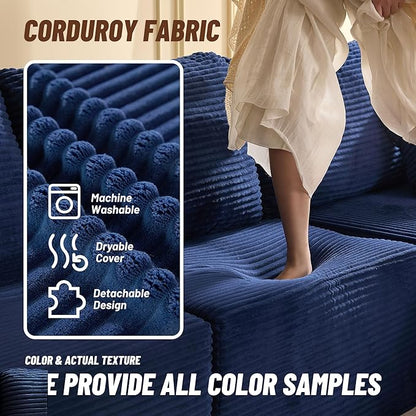 107" Boneless Couch with Deep Seat, Modular Sectional Sofa, Cloud Sectional Couch for Living Room, No Assembly Required, Corduroy, L-Shape Right，Blue
