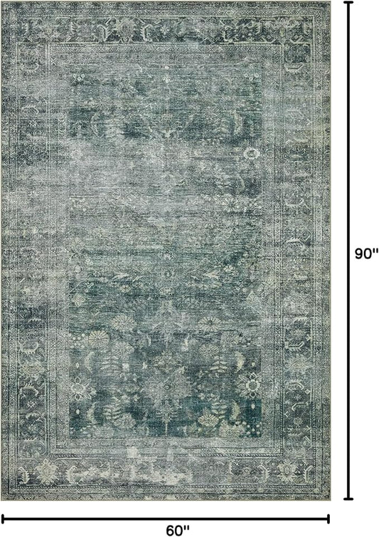 Loloi Magnolia Home by Joanna Gaines Banks Collection BAN-03 Blue/Lagoon 5'-0" x 7'-6", .13" Pile Height, Machine Washable, Area Rug