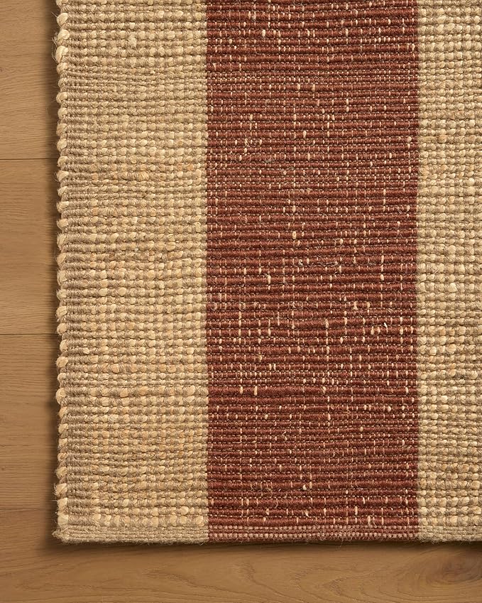 Loloi Leanne Ford Weatherstaff Collection WTS-02 Natural/Brick 5'-0" x 7'-6" Area Rug Jute, Striped, Neutral, Living Room, Bedroom, Dining Room