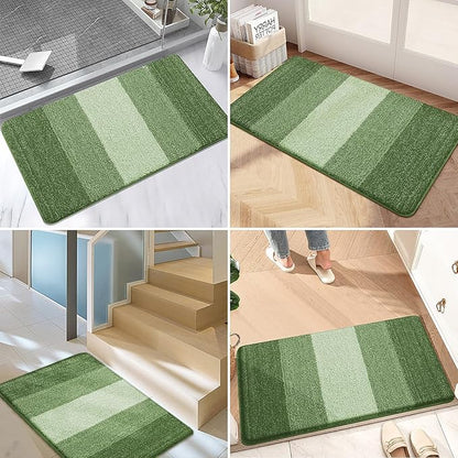Kitinjoy Indoor Outdoor Door Mat, 48x30 Non-Slip Absorbent Dirt Trapper, Low-Profile Washable Inside Entrance Front Floor Mat, Sturdy Soft Entry Doormats for Entryway, Green