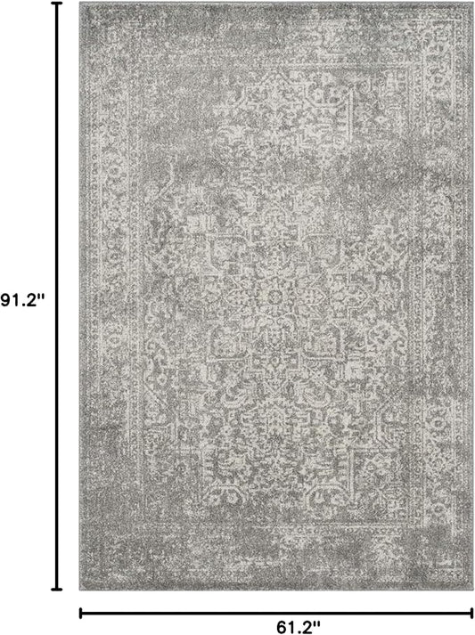 SAFAVIEH Evoke Collection 5'1" x 7'6" Silver / Ivory EVK256S Oriental Distressed Non-Shedding Living Room Bedroom Area Rug