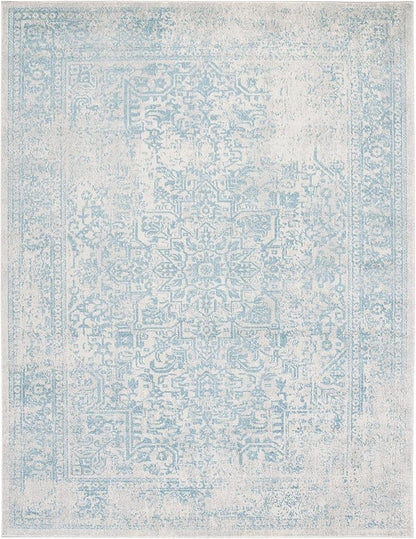 SAFAVIEH Area Rug 11x15 - Evoke Collection - Large - Ivory & Aqua, Distressed Design, Non-Shedding & Easy to Clean, Ideal for Living Room, Bedroom, Dining Space (EVK256J)