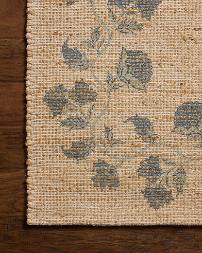 Loloi Chris Loves Julia Rue Collection RUE-05 Natural/Denim 5'-0" x 7'-6" Area Rug Jute Neutral Floral Living Room Bedroom Rug