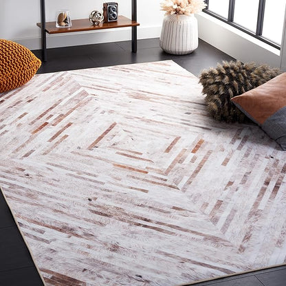 SAFAVIEH Washable Rug Faux Hide Collection - 3' x 5', Beige & Brown, Slip Resistant, Western Rustic Decor, Printed Pattern, Ideal for Living Room, Kitchen, Foyer, Bedroom (FAH526A)