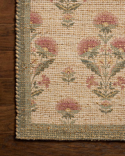 Loloi Chris Loves Julia Rue Collection RUE-01 Sage/Blush 8'-6" x 11'-6" Area Rug Jute Neutral Floral Living Room Bedroom Rug
