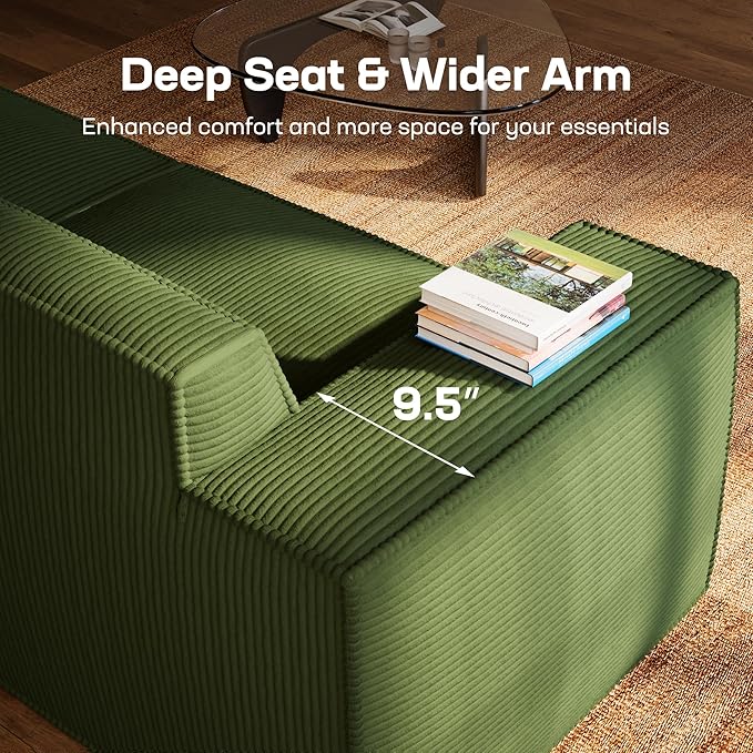 Marsail Modular Sectional Sofa, 80" L-Shaped Modular Sectional Couch with Deep Seat, Freely Combinable Sectional Clound Sofa for Living Room, No Assembly, Plush Corduroy Fabric, Green