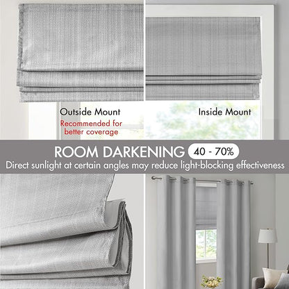 Madison Park Galen Cordless Roman Shade, 39"W x 64"H, Sheen Grey – Room Darkening, Thermal Insulated, Energy Efficient Window Blind with Subtle Sheen Basketweave Fabric for Privacy