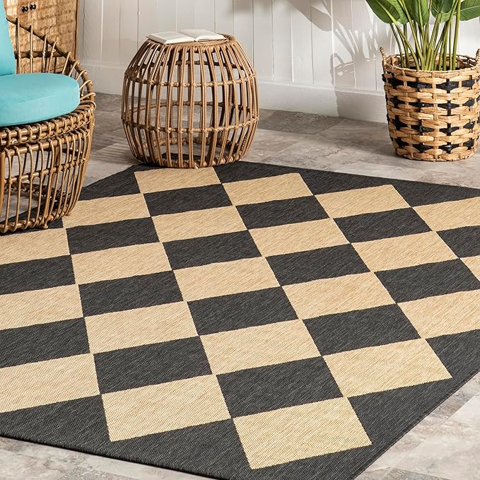 nuLOOM 2' x 6' Outdoor Performance Area Rug, Stain Resistant, Weather Resistant, High Traffic, Patio, Balcony, Outside, Sabina Dark Grey
