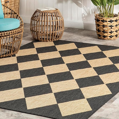 nuLOOM 8' Round Outdoor Performance Area Rug, Stain Resistant, Weather Resistant, High Traffic, Patio, Balcony, Outside, Sabina Dark Grey