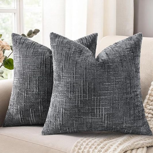 decorUhome Dark Grey Chenille Throw Pillow Covers 20x20 Set of 2 Thick Textured Slubby Couch Pillow Covers Farmhouse Accent Modern Neutral Decorative Pillow Cases for Bed Sofa Living Room