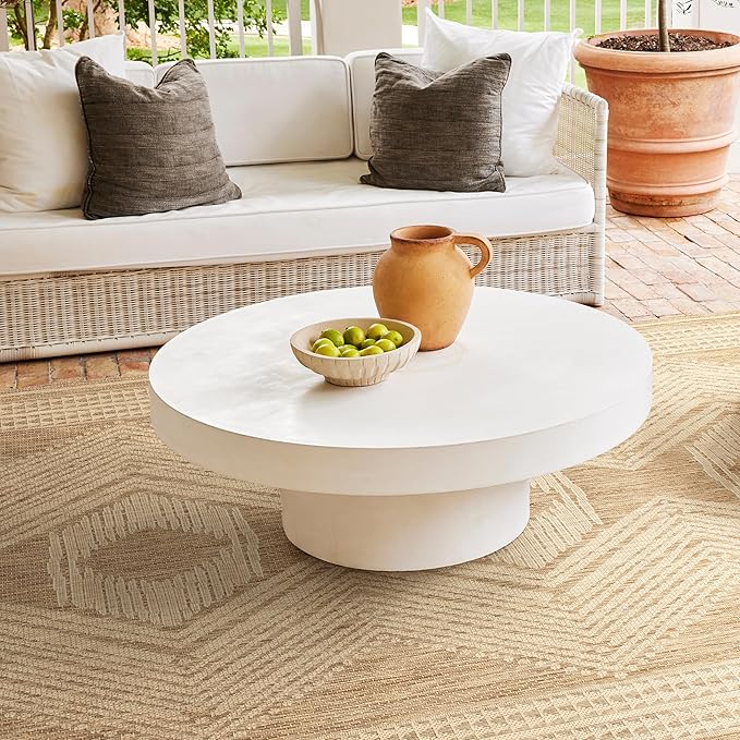 nuLOOM Ranya Light Brown/Ivory, 8' Round, Tribal Geometric, Soft and Cozy, High Traffic, Stain Resistant, Easy Clean, Durable Area Rug for Indoor/Outdoor Patio, Deck, Porch, Garden, Courtyard