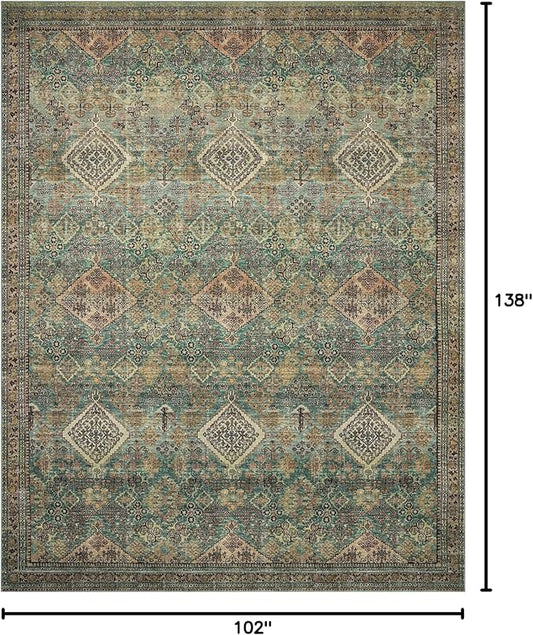 Loloi Magnolia Home by Joanna Gaines Sinclair Collection SIN-03 Turquoise/Multi 8'-6" x 11'-6", .25" Pile Height, Machine Washable, Area Rug