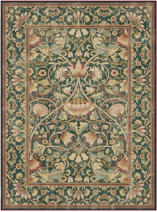 RUGGABLE x Morris & Co Machine Washable Area Rug – Lodden Soft Evergreen & Gold 9x12, Stain-Resistant, Non-Slip – Large Rugs for Living Room, Bedroom, Hallway, Entryway & Office–with Cushioned Pad