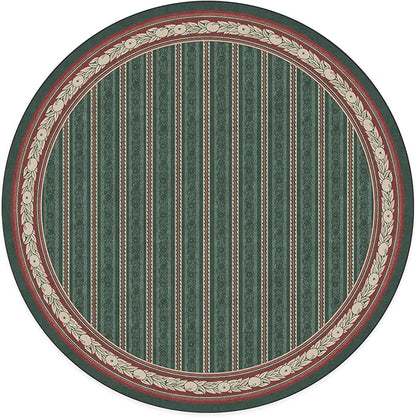 RUGGABLE x Morris & Co Machine Washable Area Rug – Fruit Stripe Spruce Green 8 ft Round, Stain-Resistant, Non-Slip – Large Rugs for Living Room, Bedroom, Hallway, Entryway & Office–with Standard Pad