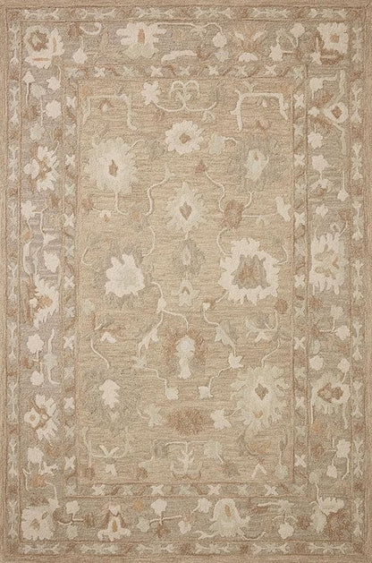 Loloi Chris Loves Julia Dorothea Collection DRT-02 Khaki/Dove 2'-6" x 9'-9" Runner Rug Wool Neutral Floral Living Room Bedroom Carpet