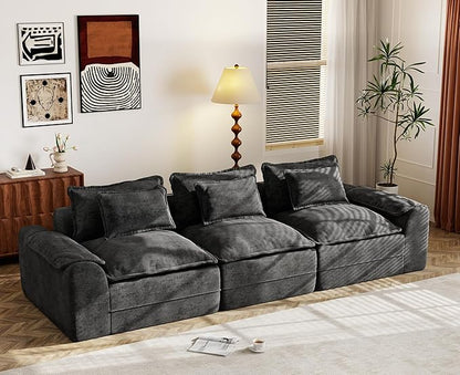 Hobestluk 120" Cloud Sectional Couch 3-Seater Sofa with Deep Seat Modular Sofa with Removable Cover Large Sofa Couch for Living Room (Dark Grey, 3-Seater Sofa)