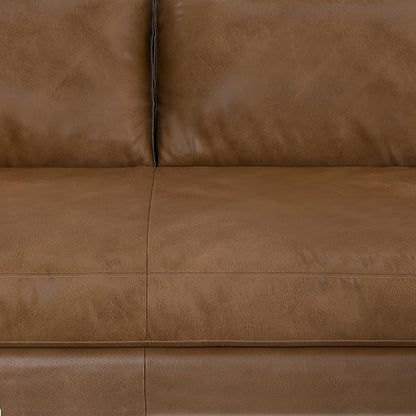 SIMPLIHOME Morrison 72-inch Wide Sofa in Caramel Brown Top Grain Genuine Leather, Mid-Century Modern-Style Loveseat for Living Room, Single Bench Cushion, Removable Back Cushions, 2 Bolster Pillows