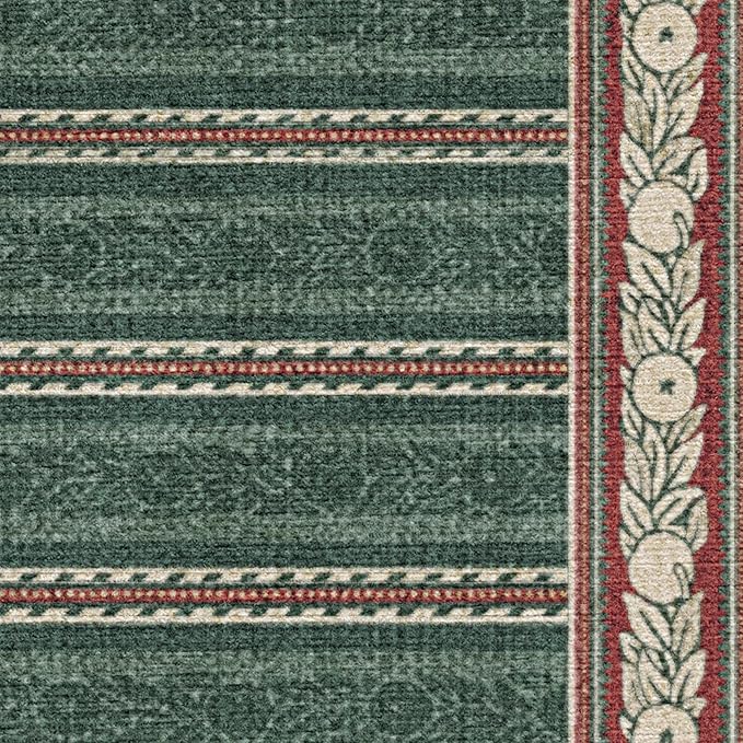 RUGGABLE x Morris & Co Machine Washable Christmas Area Rug– Fruit Stripe Spruce Green 6x9, Stain-Resistant, Non-Slip–Medium Rugs for Living Room, Bedroom, Hallway, Entryway & Office–with Standard Pad