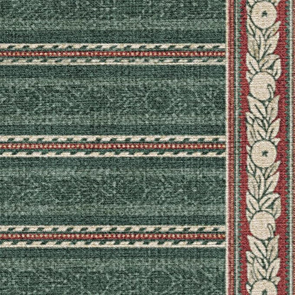 RUGGABLE x Morris & Co Machine Washable Christmas Area Rug– Fruit Stripe Spruce Green 3x5, Stain-Resistant, Non-Slip– Small Rugs for Living Room, Bedroom, Hallway, Entryway & Office–with Standard Pad