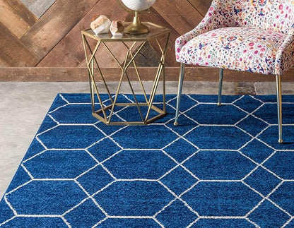 Unique Loom Trellis Frieze Collection Area Rug - Geometric (9' x 12' 2", Navy Blue/ Ivory)