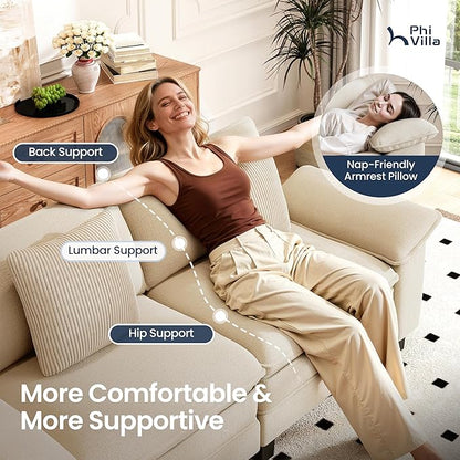 PHI VILLA Cloud Modular Couches Sets, 3 Pieces Large Sectional Sofa Set with Loveseats & Single Sofa, 6-Seater Upholstered Couch for Living Room, Chenille Fabric, Beige