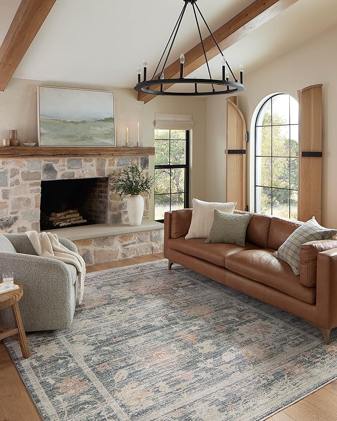 Loloi Magnolia Home by Joanna Gaines Millie Collection MIE-01 Blue/Multi 3'-6" x 5'-6", .25" Pile Height, Accent Rug