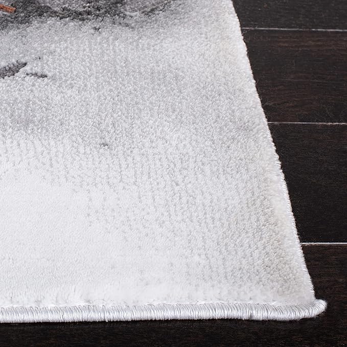 SAFAVIEH Craft Collection Area Rug - 5'3" Square, Grey & Orange, Modern Abstract Marble Pattern Design, Non-Shedding & Easy Care, Ideal for High Traffic Areas in Living Room, Bedroom (CFT877P)